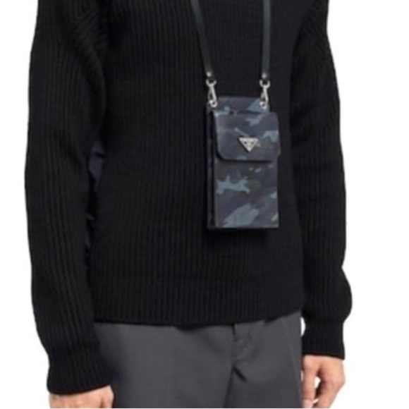 Prada Saffiano Leather Clutch Wristlet Phone Case with Lanyard Camouflage Print - Picture 3 of 15